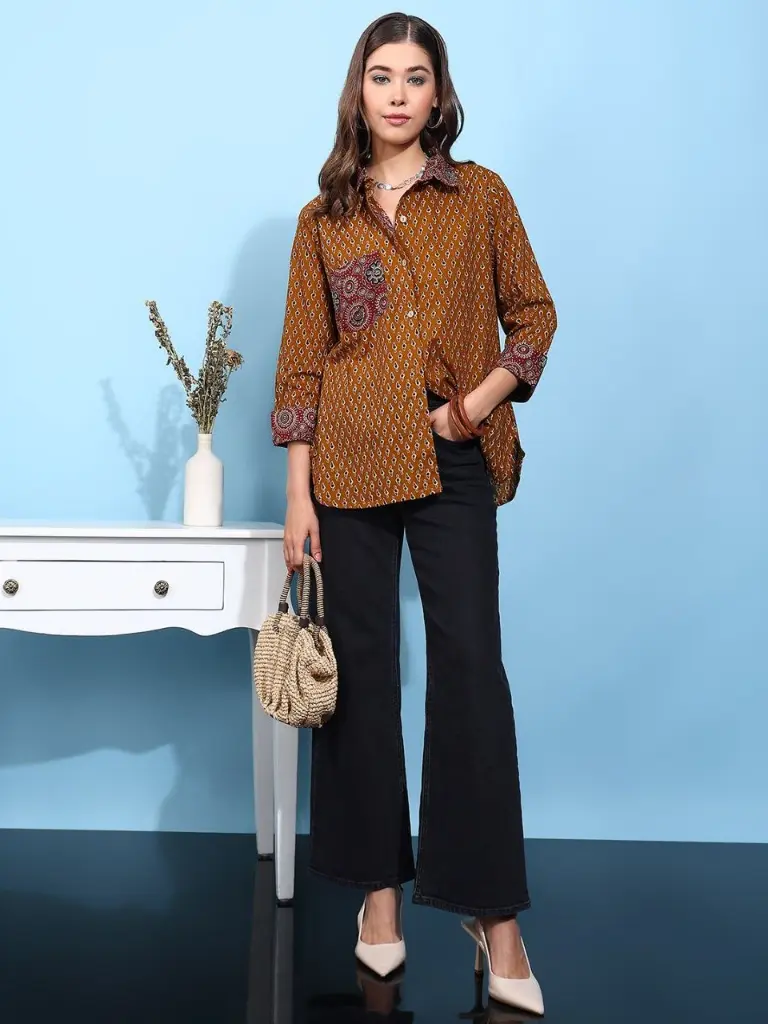 Mustard Heritage Pure Cotton Printed Shirt