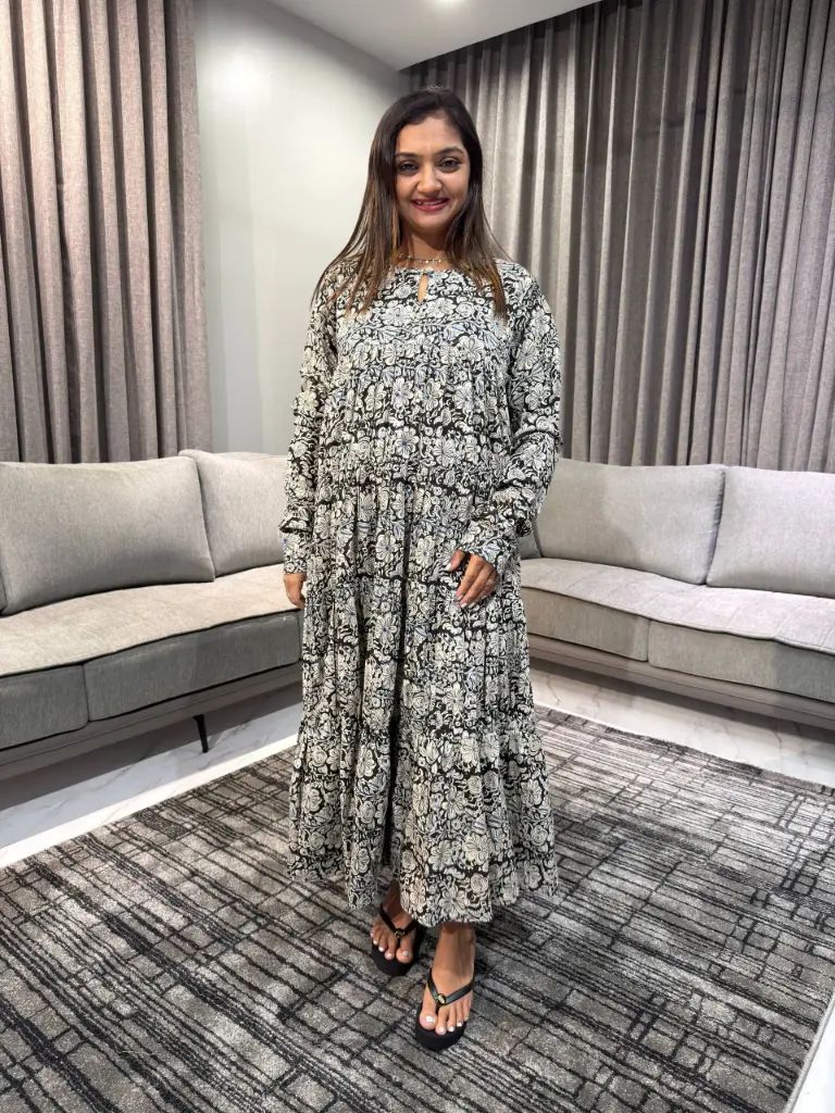 Black Paisley Printed Pure Cotton Anarkali Kurta