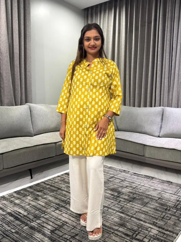 Mustard Bloom Pure Cotton Printed Tunic