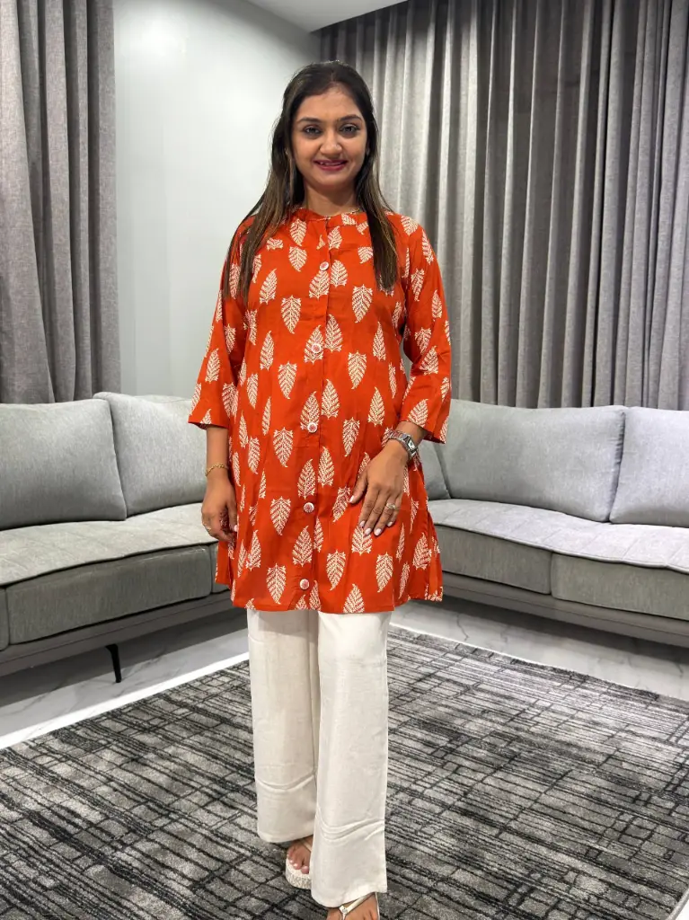 Rust Leaf Pure Cotton Printed Tunic