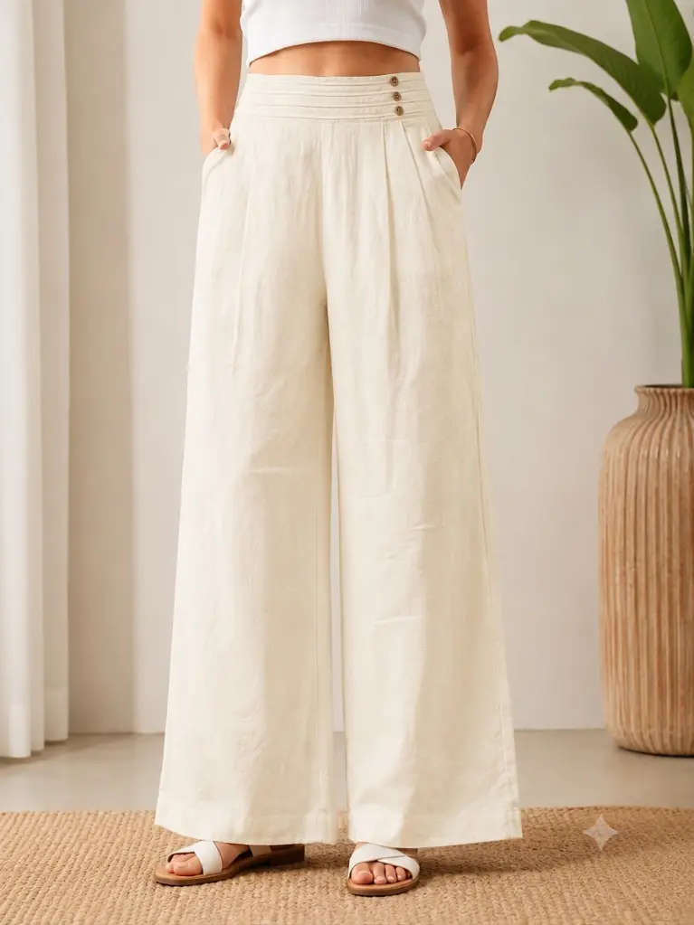 Ivory Elegance Imported Linen Wide Leg Palazzo