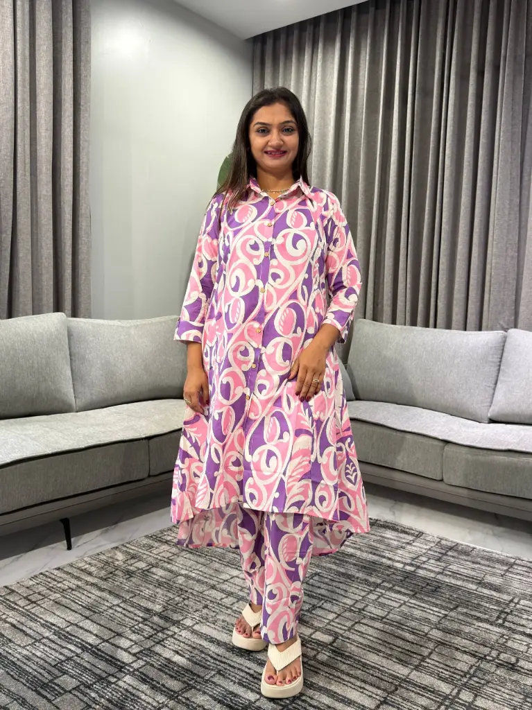 Pink Abstract Printed Pure Cotton Kurta Set