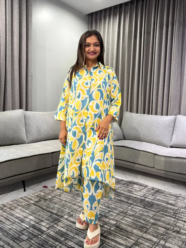 Sunshine Abstract Printed Pure Cotton Kurta Set