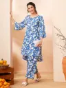 Blue Pure Cotton Floral Printed Straight Co-ord Set