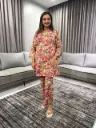 Mint Color Cotton Floral Printed A-line Co-ord Set
