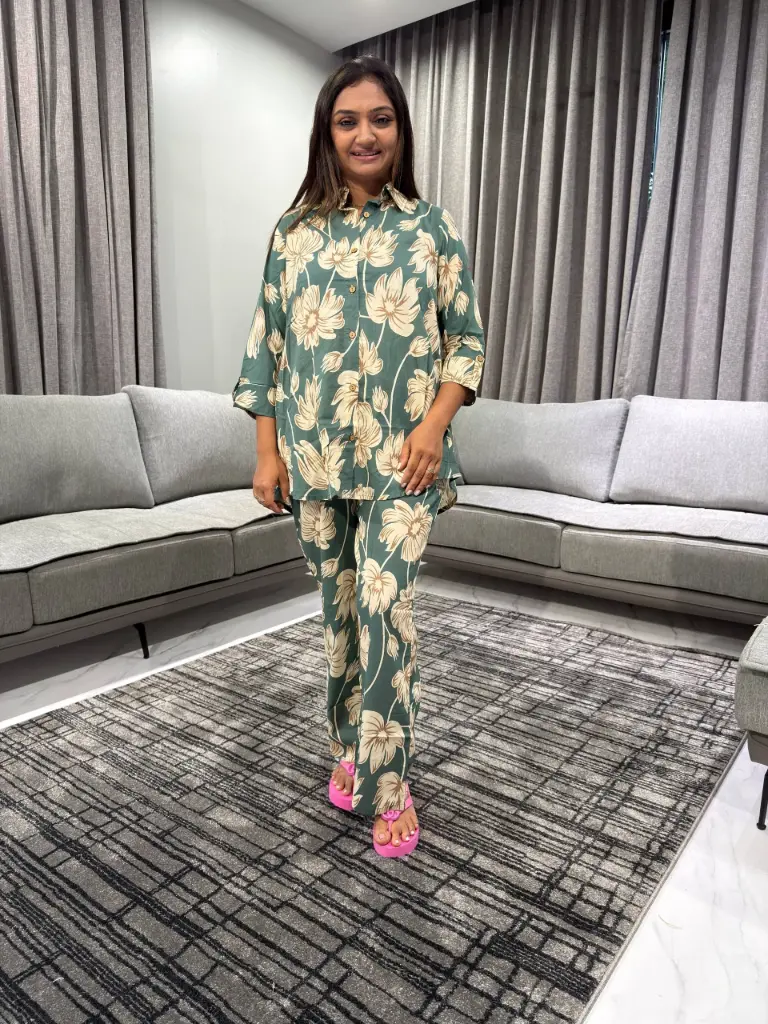 Emerald Floral Printed Pure Cotton Co-Ord Set