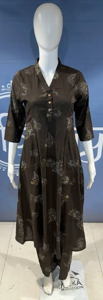 Black Paisley Printed Pure Cotton Kurta Set