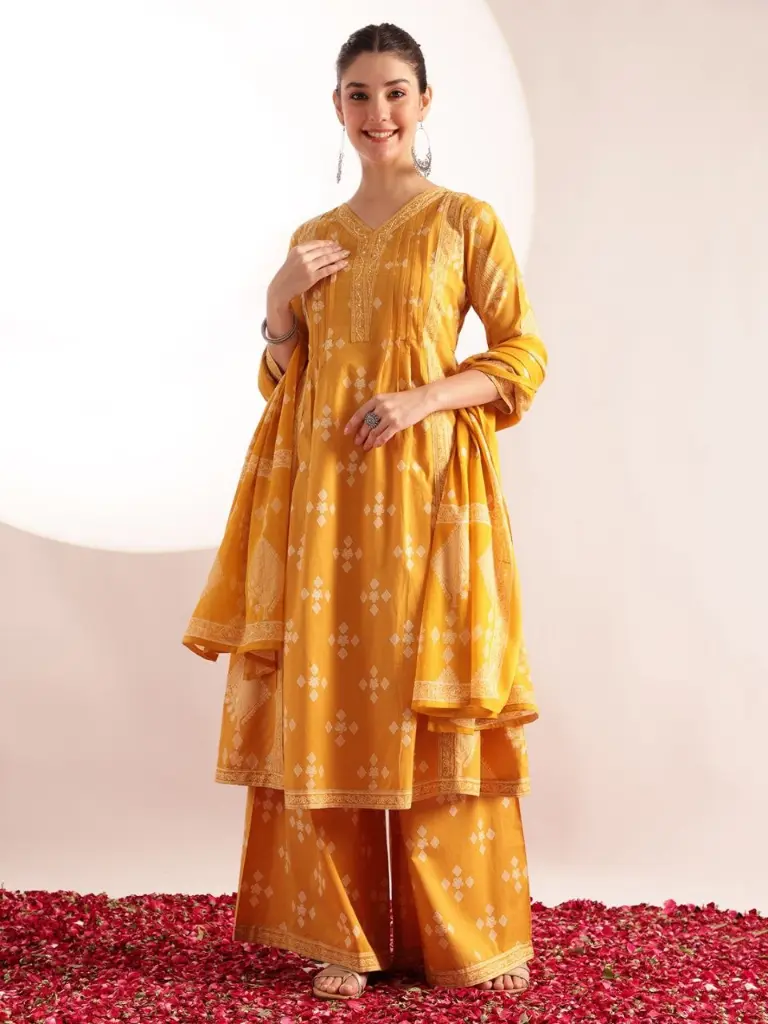 Mustard Heritage Pure Cotton 3-Piece Kurta Set