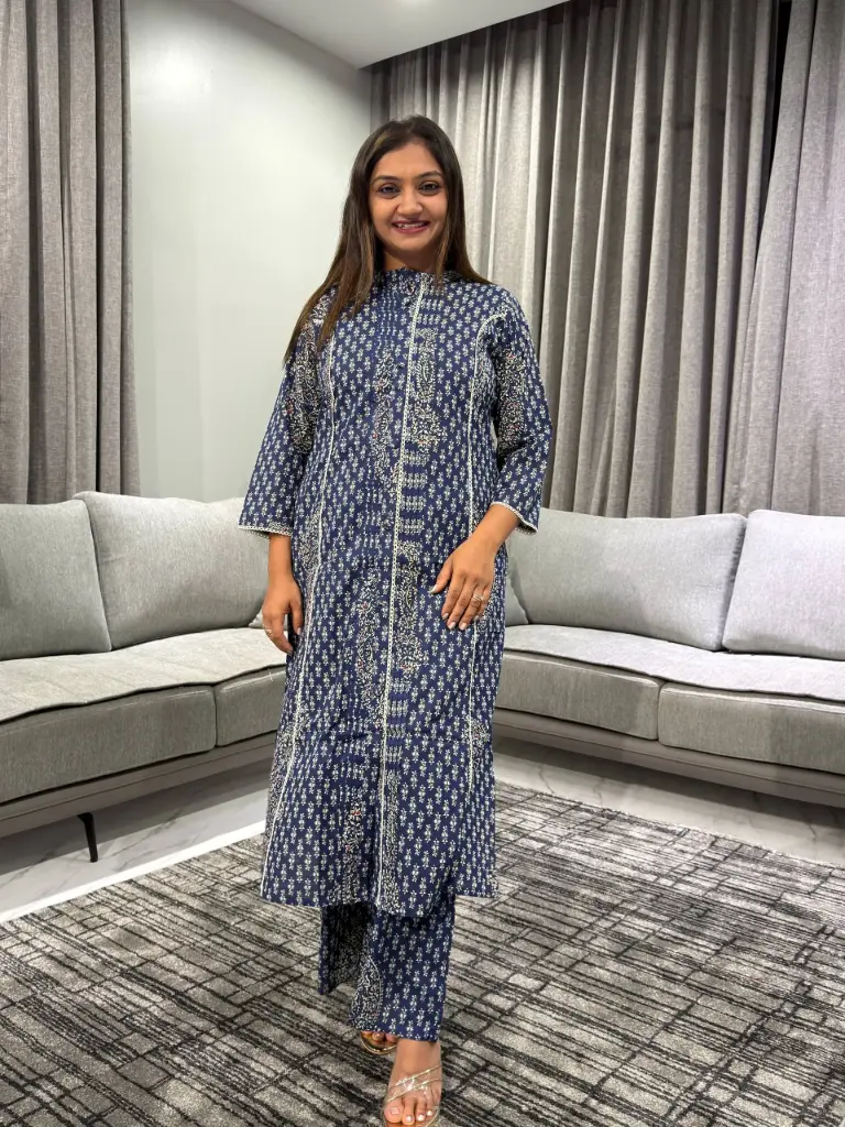 Royal Indigo Pure Cotton Printed Kurta Set