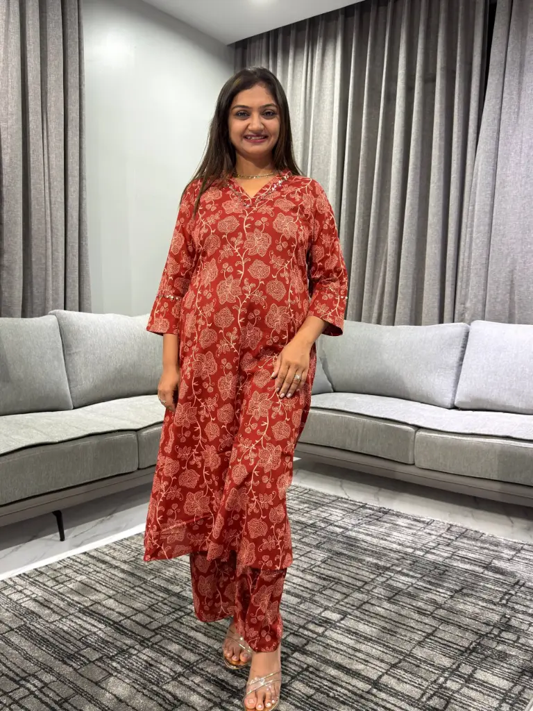 Scarlet Blossom Pure Cotton Printed Kurta Set