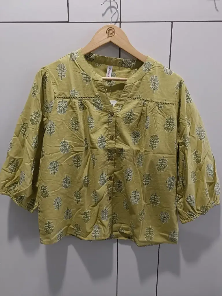 Olive Leaf Pure Cotton Printed Top