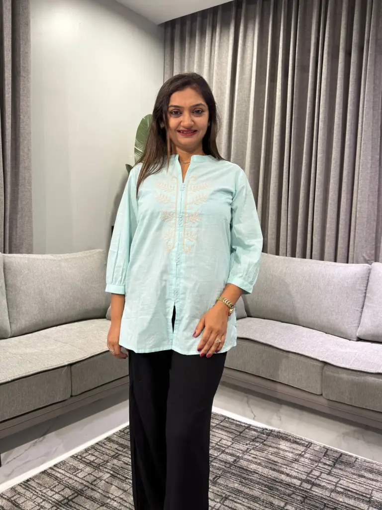 Mint Leaf Embroidered Pure Cotton Tunic
