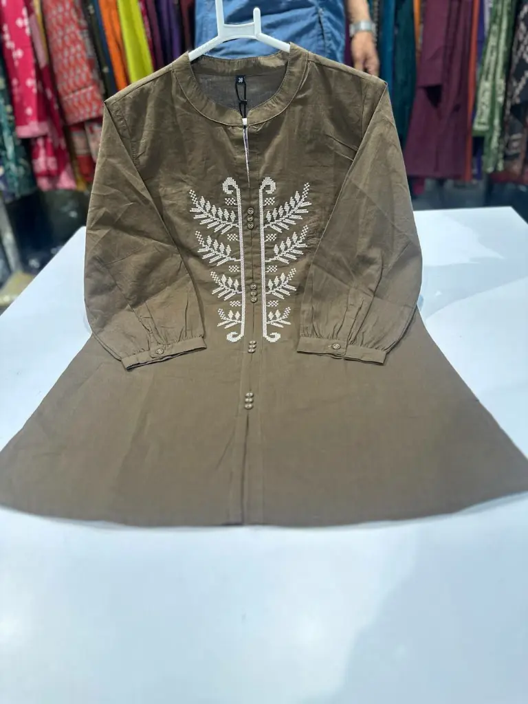Olive Leaf Embroidered Pure Cotton Tunic