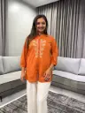 Rust Leaf Embroidered Pure Cotton Tunic