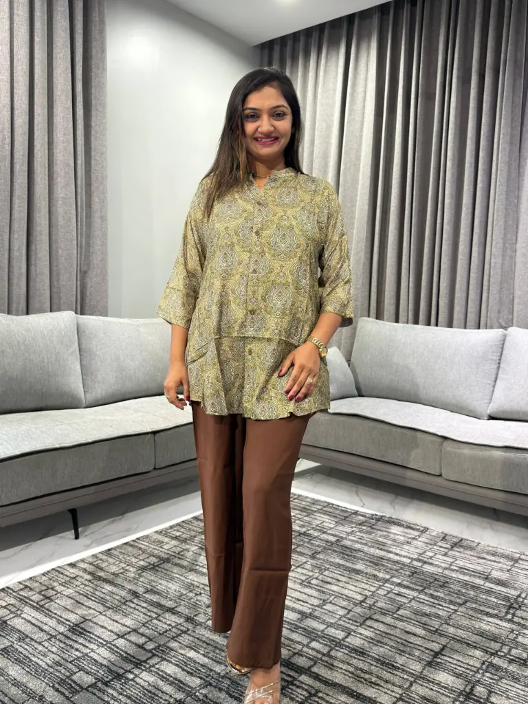 Olive Heritage Pure Crepe Co-Ord Set