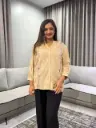 Beige Floral Embroidered Slub Cotton Tunic