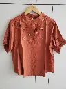 Rust Terracotta Embroidered Soft Linen Top