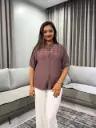 Mauve Taupe Embroidered Soft Linen Top