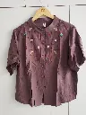 Mauve Taupe Embroidered Soft Linen Top