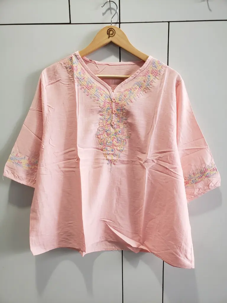 Pastel Pink Embroidered Soft Linen Top