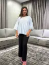 Pastel Sky Blue Embroidered Soft Linen Top