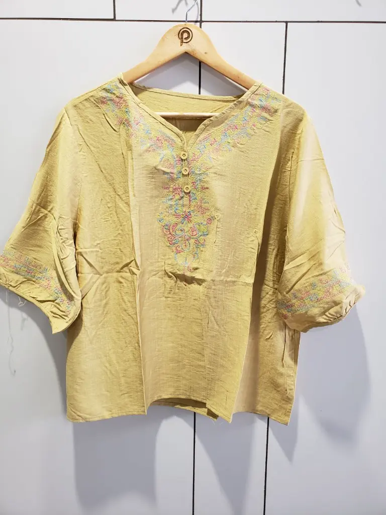 Olive Chartreuse Embroidered Soft Linen Top