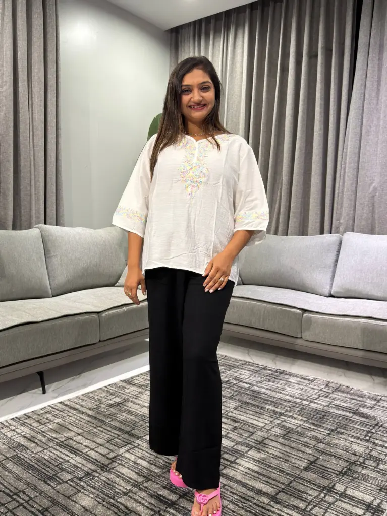 Classic White Embroidered Soft Linen Top