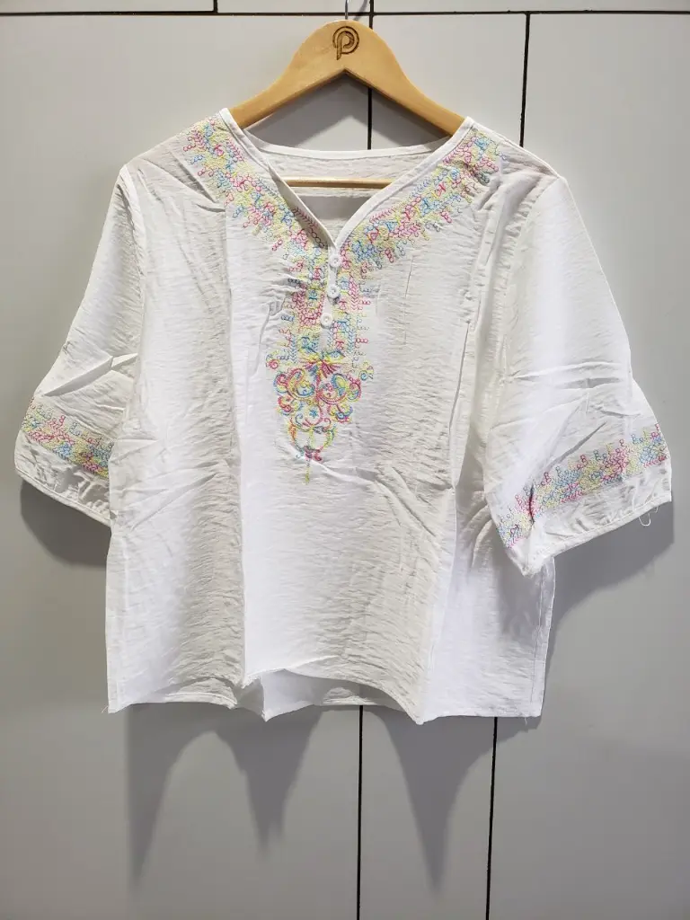 Classic White Embroidered Soft Linen Top