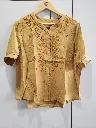 Ochre Gold Floral Embroidered Soft Linen Top