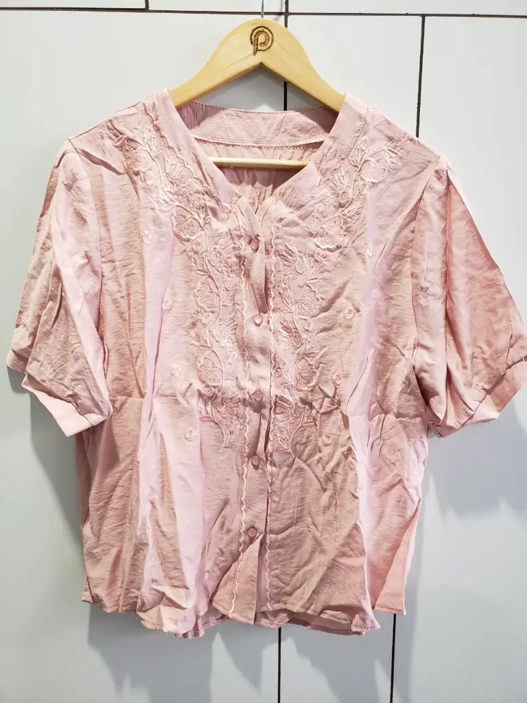 Blush Pink Floral Embroidered Soft Linen Top