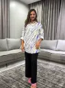 Blue Abstract Wave Printed Premium Linen Long Shirt