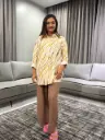Yellow Abstract Wave Printed Premium Linen Long Shirt