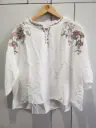 Floral Embroidered White Soft Linen Free Size Top