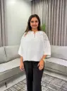 Floral Embroidered White Soft Linen Free Size Top