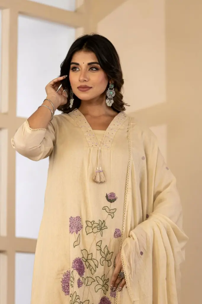 Ivory Bloom Pure Mull Cotton Suit Set