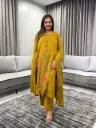 Mustard Yellow Embroidered Mull Cotton Kurta Set