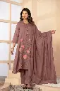 Mauve Rose Embroidered Mull Cotton Kurta Set