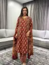 Maroon Ajrakh Hand Block Printed Cotton Kurta Set