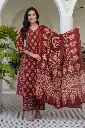 Maroon Ajrakh Hand Block Printed Cotton Kurta Set