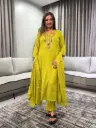 Olive Green Embroidered Mull Cotton Kurta Set