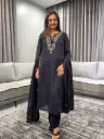 Midnight Black Embroidered Mull Cotton Kurta Set