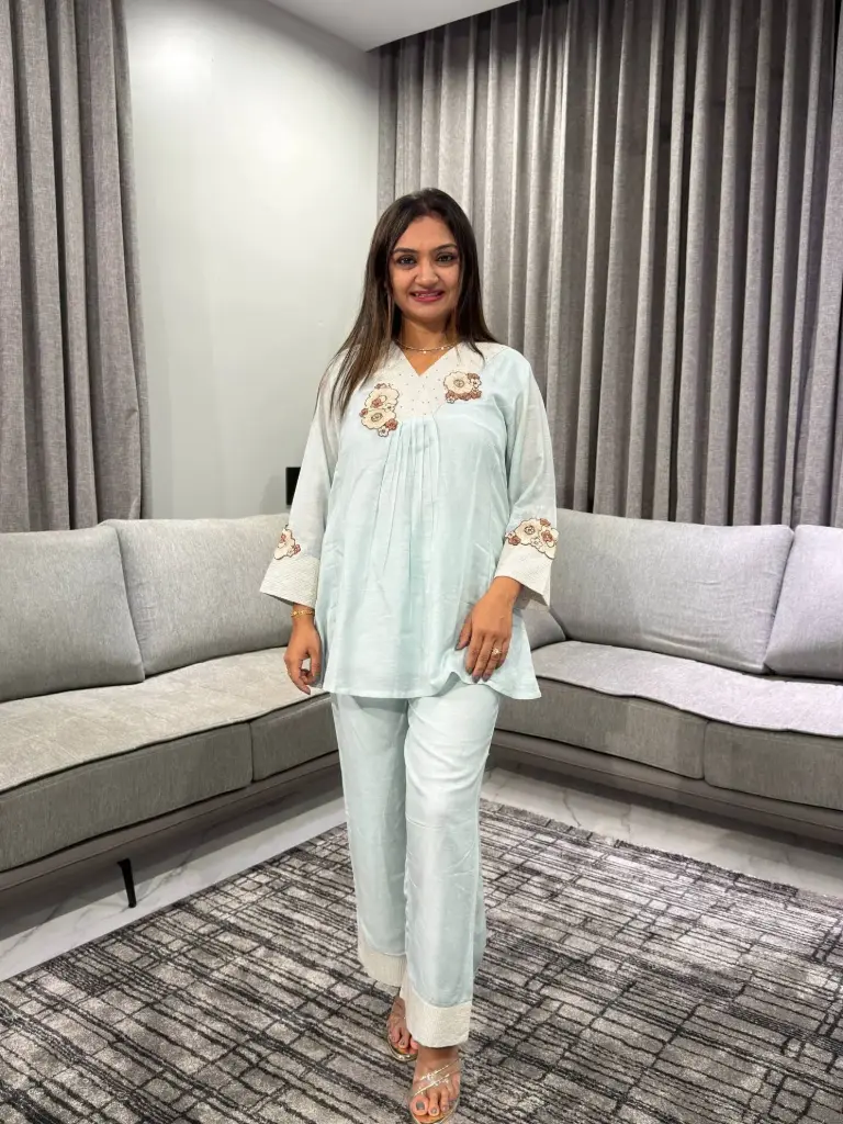 Sky Bloom Pure Chanderi Co-ord Set