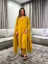 Mustard Mirror Yoke Mull Cotton Kurta Set