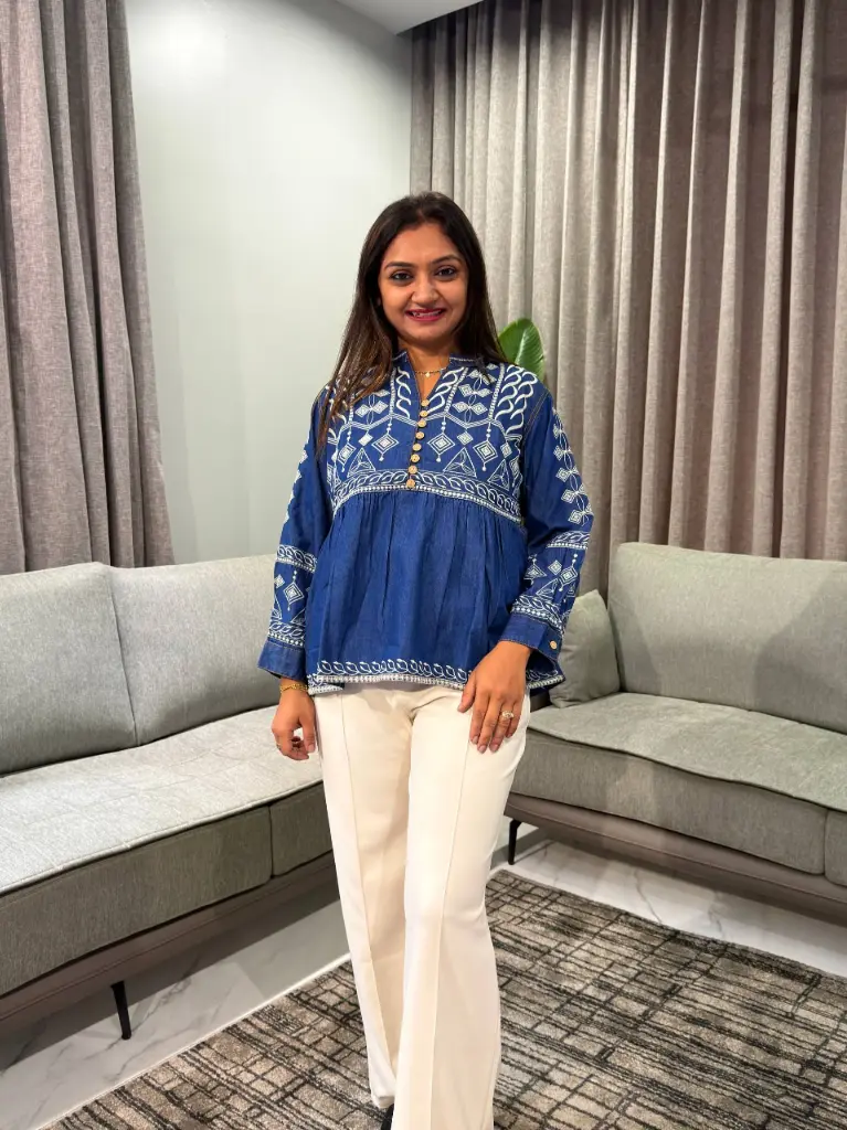 Indigo Heritage Embroidered Denim Top