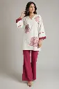 Off-White & Magenta Floral Embroidered Cotton Co-ord Set