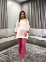 Off-White & Magenta Floral Embroidered Cotton Co-ord Set