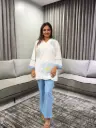 Off-White & Slate Blue Floral Embroidered Cotton Co-ord Set