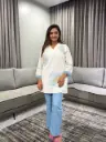 Off-White & Slate Blue Floral Embroidered Cotton Co-ord Set