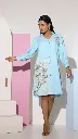 Sky Blue Floral Embroidered Button-Down Cotton Tunic