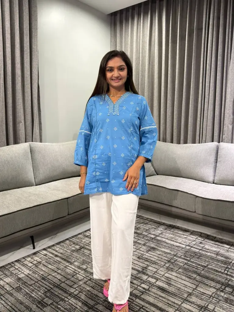 Slate Blue Bandhani Print Cotton Tunic